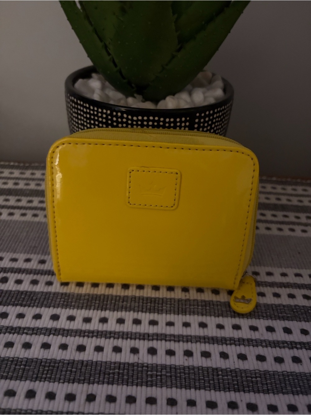 Patent Yellow Zip Wallet with Logo Patch